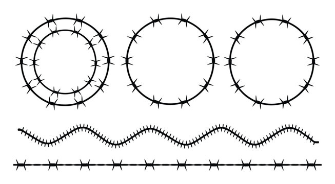 Collection of Barbed Wire Circles, Waves, and Straight Lines