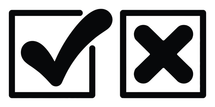 Checkmark and Cross in Boxes: Yes/No, True/False, Correct/Incorrect Symbols
