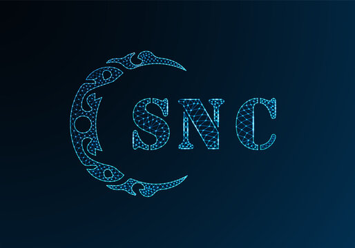 Low poly letter logo SNC design. SNC letter logo low poly vector design on blue color gradient background. SNC logo low poly design