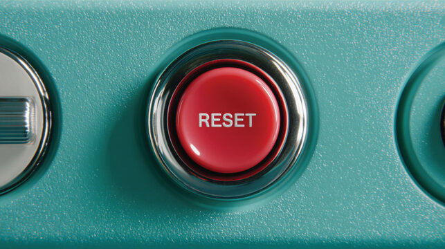 Red Reset Button on Teal Background For Technology Concepts