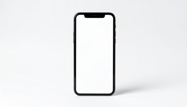 Smartphone front view with empty display, isolated on pure white background, high resolution