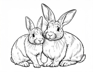 モノクロの親子可愛い笑顔のウサギ © YU