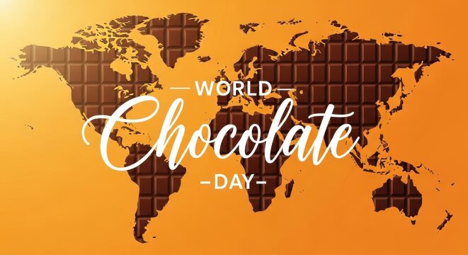 World chocolate day celebration background with a world map made of chocolate bar texture