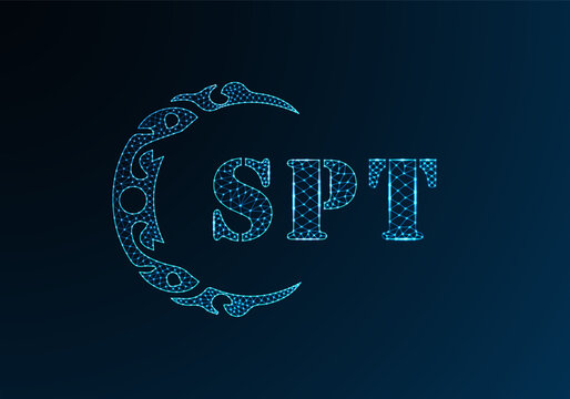 Low poly letter logo SPT design. SPT letter logo low poly vector design on blue color gradient background. SPT logo low poly design