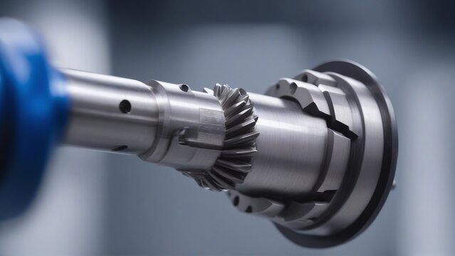 High precision CNC collet chuck with blue anodized ring and carbide tool
