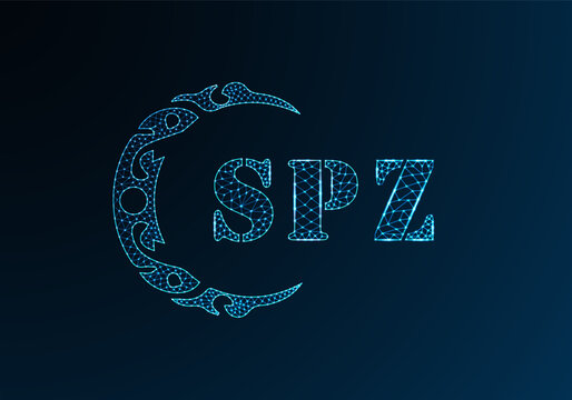 Low poly letter logo SPZ design. SPZ letter logo low poly vector design on blue color gradient background. SPZ logo low poly design