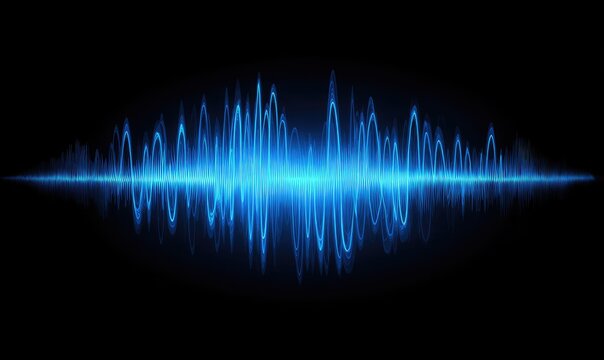 Vibrant blue energy wave pulsates across a dark background, graphic equalizer