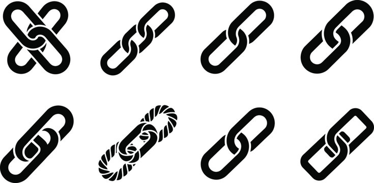 Chain link black and white chain symbols, various chain link styles