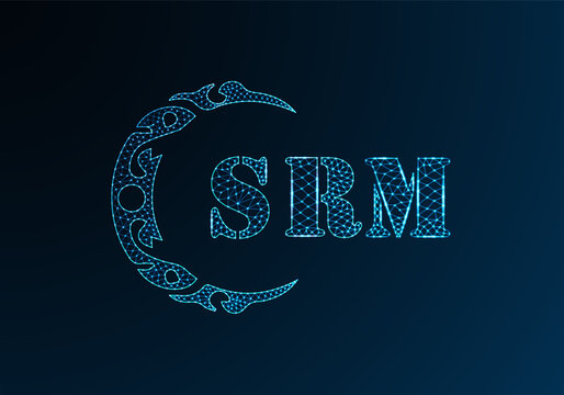 Low poly letter logo SRM design. SRM letter logo low poly vector design on blue color gradient background. SRM logo low poly design
