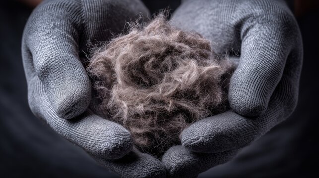 Gloved hand holding lint ball from dryer vent symbolizing dryer vent cleaning and hvac dust removal risk and fire prevention.