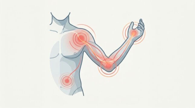 Illustration of human arm showing pain points and nerve pathways