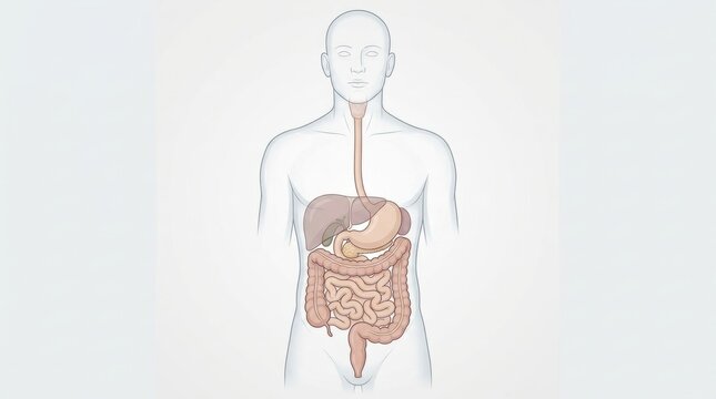 Anatomical illustration of the human digestive system and its organs