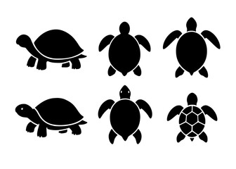 Turtle and tortoise minimalist icon set in silhouette design © Bambang