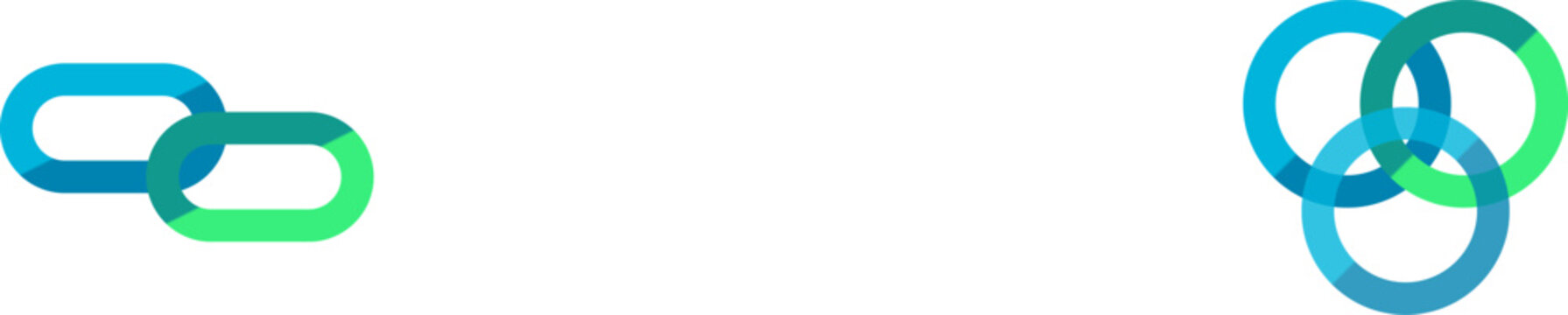 Blue and green gradient chain links and interlocking ring knot symbols representing strong connectivity illustration