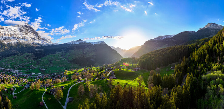 grindelwald swiss alp village high definition panorama