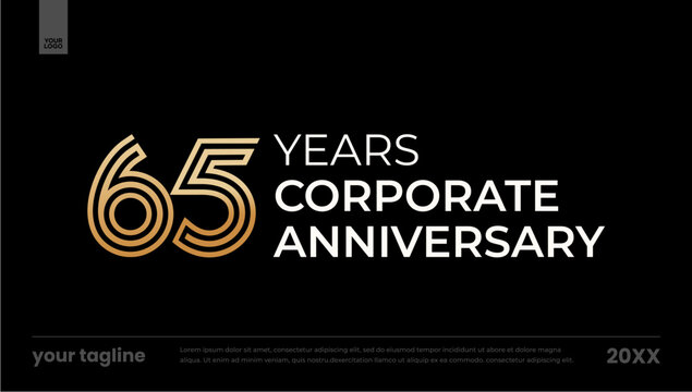 65 years corporate anniversary gold outline anniversary logo banner template