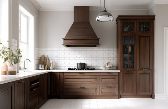 A contemporary luxury apartment features a modern kitchen interior with new wood cabinets, sleek appliances including a stove and oven, and a stylish sink integrated into the architectural design