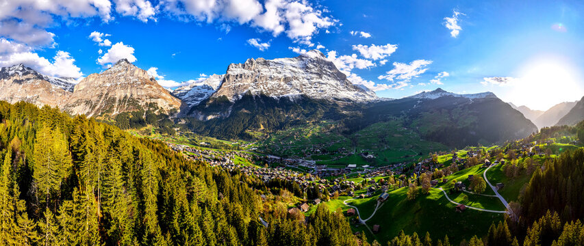 grindelwald village and the famous eiger switzerland high definition panorama