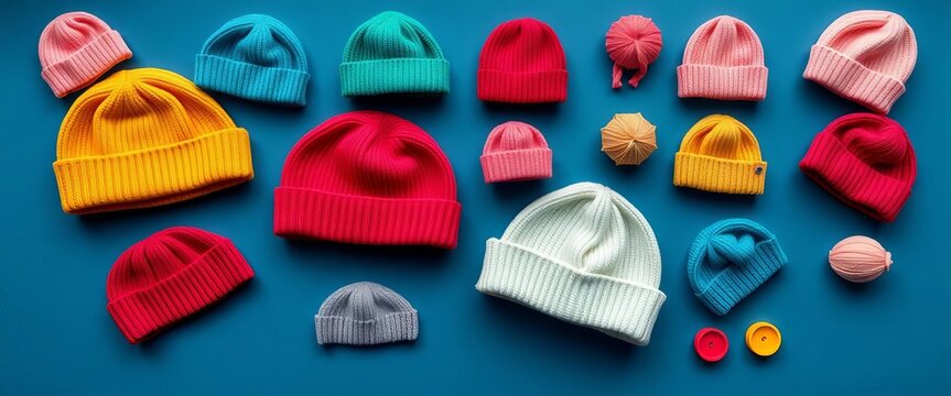 Flat lay beanie cap sewing pattern template, various sizes, asset, product