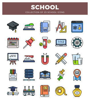 flat school icons in modern design on a white background.