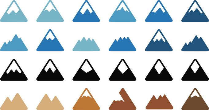Mountain icon set peak landscape summit snow vector collection illustration nature travel logo symbols design