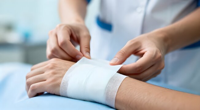 Medical Professional Bandaging Patient Injured Wrist