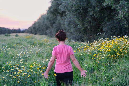 enjoying a walk among wheat plants