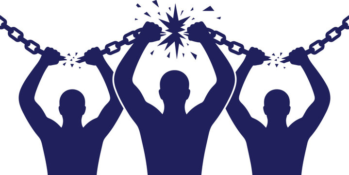 Silhouette prisoners breaking chains freedom protest justice resistance human rights liberation concept vector illustration powerful symbol