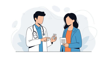 Fototapeta premium Doctor shows medication to patient, medical consultation, prescription, healthcare concept