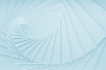 Fototapeta premium Light blue spiral abstract geometric background, pattern. Ethereal vortex staircase effect in pure tones, blending soft curves, luminous depth. Great for digital art backdrops, futuristic UI.