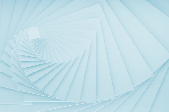 Light blue spiral abstract geometric background, pattern. Ethereal vortex staircase effect in pure tones, blending soft curves, luminous depth. Great for digital art backdrops, futuristic UI.