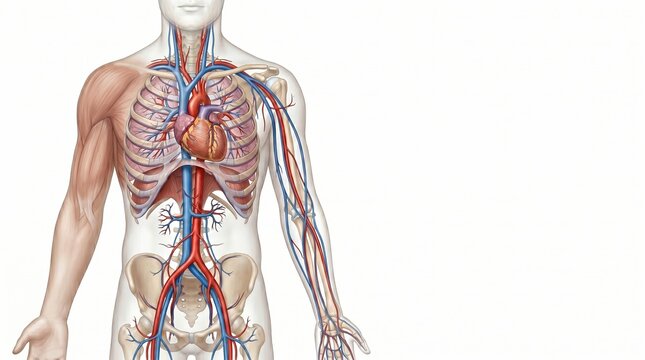 Detailed illustration of the human circulatory system and heart
