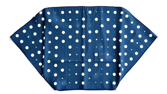 tenugui. Traditional Japanese indigo polka dot cloth fully unfolded on white background. event programs, museum guides, designed for cultural heritage projects and event programs.