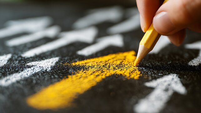 Hand drawing a bold yellow arrow distinct from white ones