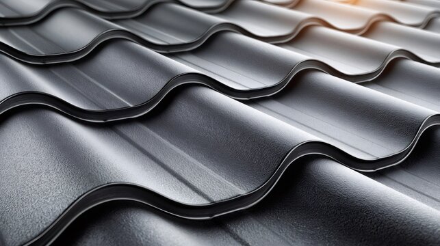 Black corrugated metal roof tile texture background