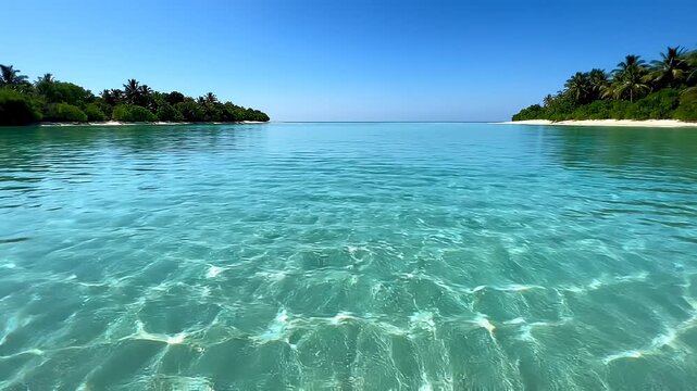 Serene tropical ocean landscape with clear turquoise water and sandy b