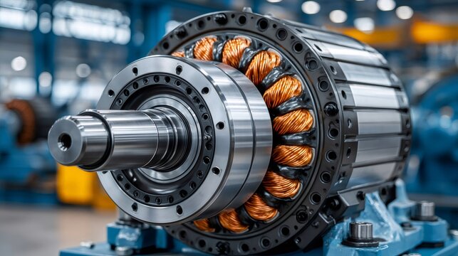 Electric motor stator with copper coils for industrial power
