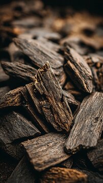 Textured dark aged wood chips create a rustic natural surface