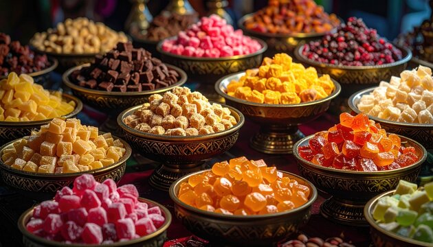 Colorful Ramadan Eid Candy and Chocolate in the Traditional Ottoman Cuisine Desserts Photo, Eid Celebration Among Family Photo