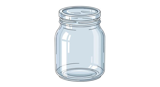 Empty Clear Glass Mason Jar Vector Illustration for Kitchen Storage and Canning