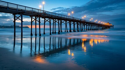 Fototapeta premium San clemente pier reflecting colorful lights at twilight