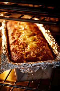 Homemade Baked Lasagna in Oven with Golden Melted Cheese. AI generative.