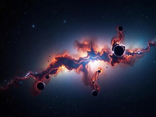Naklejka premium Vast cosmic expanse with nebulae and distant galaxies, cosmic phenomena, glowing