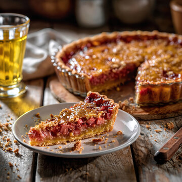 Homemade Rhubarb Pie with Golden Crust and Fresh Filling. AI generative.