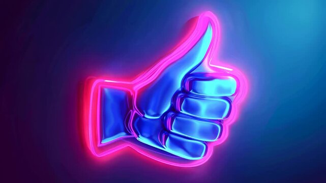 Neon light sign shows thumbs up with slight flicker at night in urban area Generative AI