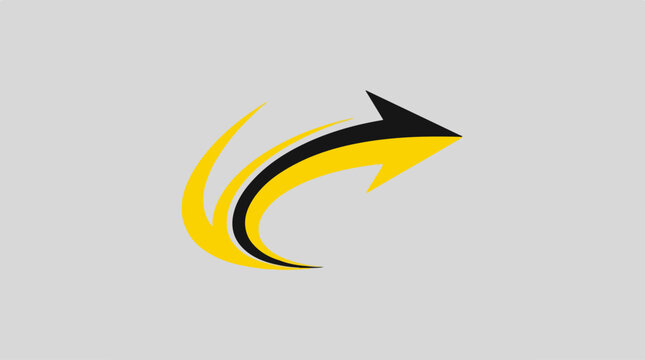 Abstract dynamic arrow symbol with yellow and black swoosh motion.