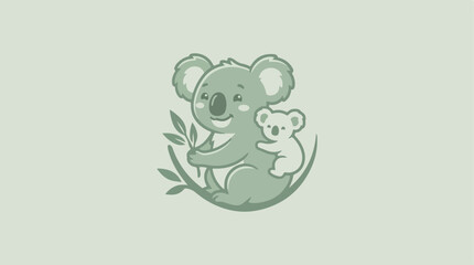 Fototapeta premium Cute Cartoon Koala Mother Holding Her Baby on a Branch.