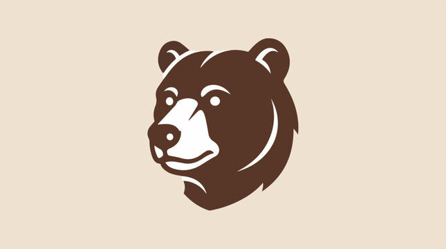 Minimalist brown bear head illustration mascot design.