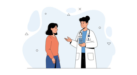 Obraz premium Doctor Consults Patient, Holding Medication, Medical Consultation, Healthcare Concept