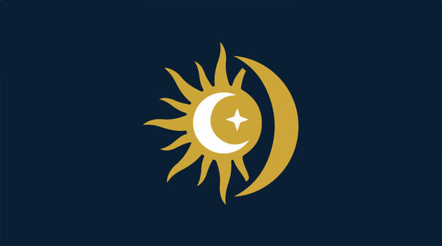 Minimalist sun and moon icon symbol on dark blue background.